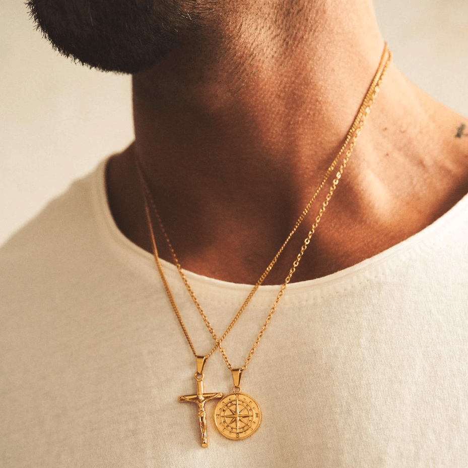 IBB 9ct Gold Compass and Cut Out Star Pendant Necklace, Gold at John Lewis  & Partners